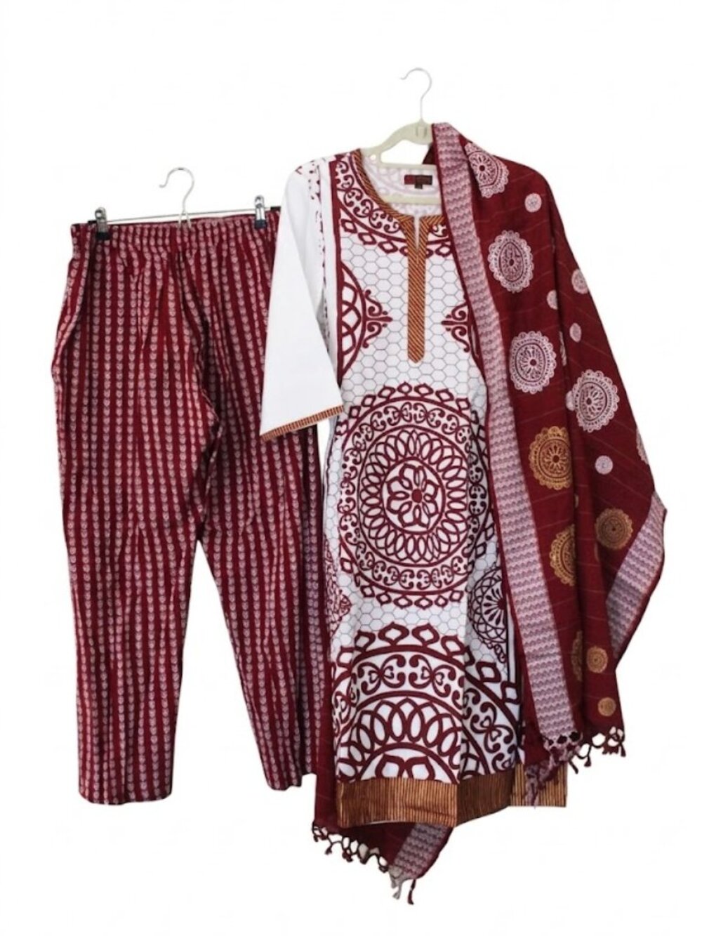 Traditional 3-Piece Salwar Kameez Set Kurta Pants Dupatta Modest Eid Size 42 XL